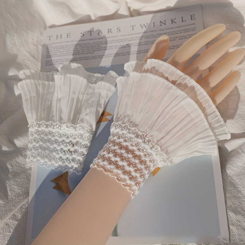 Cuff Bangle Bracelet - Manchettes plissées en dentelle à double